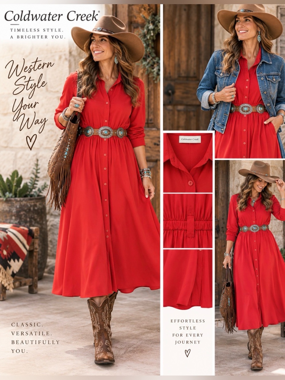 Coldwater Creek Red Button-Front Maxi Shirt Dress Vintage